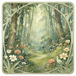( ( ( beautiful strange forest and flowers and birds surrounded by an art nouveau style decorative frame ) ) ) by mœbius!!!!!!!!!!!!!!!!!!!!!!!!!!!, overdetailed art, colorful, record jacket, cover art design