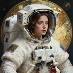 woman astronaut, intricate abstract. being entered by machine, portrait, highly detailed, deep focus, elegant, illuminated, elegant, highly detailed, digital painting, artstation, concept art, smooth, sharp focus, illustration, art by artgerm and greg rutkowski and alphonse mucha, lee jin - eun by irakli nadar, rule of thirds, seductive look, beautiful