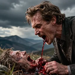 ravenous Jordan Peterson is devouring the world, with blood dropping from his mouth, Greg rutkowski, Trending artstation, cinematográfica, digital Art