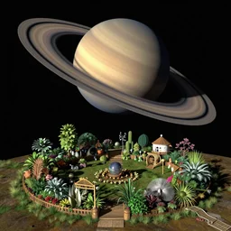 a garden in orbit around saturn, 8 k, lowbrow, digital art, unreal engine, in the style of martin johnson heade, roger dean and john bauer,