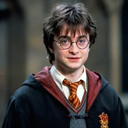 Elijah Wood as Harry Potter, long hair, glasses, boy wizard