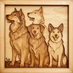wood cut art of dogs,