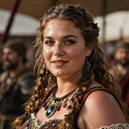 hyper realistic photography portrait of pagan sziget medieval festival warrior curvy partygirl face cinematic, vallejo, julie bell, craig mullins greg rutkowski, artstation, cgsociety