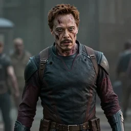 film still of zombie zombie Tony Stark as a zombie in new avengers movie, 4k