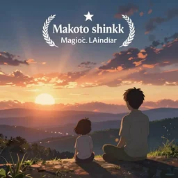 link watching a sunset, by makoto shinkai, greg rutkowski, artstation, high detailed, cgsociety,