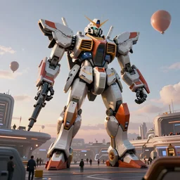 a beautiful hyperrealistic ultradetailed 3 d render of a gigantic mecha guarding a sci - fi spaceport, by stephan martiniere : 3, mech, unreal engine, octane render, gigantic, unreal engine, octane render, 3 d, brilliantly coloured, intricate, ultra wide angle, trending on artstation, dusk, volumetric lighting, hdr, polished, micro details, ray tracing, 8 k : 2, people, sphere, balloon, blurry, blur, depth of field, dof, bokeh, obscured, macro : - 1