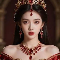 wonderful princess with smooth fair skin, alluring eyes, red jewelry, breathtaking, elegant, ornate, intricate, hyper detailed, accent lighting, dramatic light, 4 k glamour photography, octane render