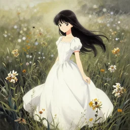 princess of flies and wilted flowers. gouache by award - winning mangaka, chiaroscuro, bokeh, backlighting, field of depth
