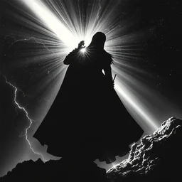 silhouette emitting light in space, black and white, virgil finlay, tim hildebrandt, wayne barlowe, bruce pennington, donato giancola, trending on artstation, cinematic composition, raytracing, beautiful lighting, hyper detailed, 8 k, oil on canvas