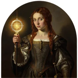 katniss everdeen holding a glowing palantir, renaissance oil painting