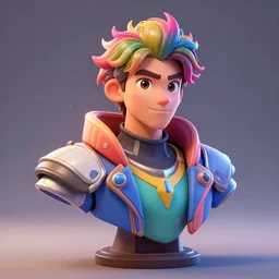 hyperrealistic 3 d render of a bust of knight with futuristic fashion elements created by yuuki morita and ludvig holmen, colorful, kingdoms of ether, octane render, 3 d animated, unreal engine 5, volumetric lighting, hdr, smooth surface, 8 k
