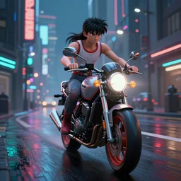 concept art of akira's motorbike moving towards the camera on wet cyberpunk city streets at night cyberart in the style of liam wong in the film akira rendered in octane, 3 d render, trending on cgsociety, blender 3 d