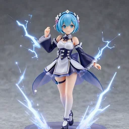 A nendoroid of Rem from Re:zero, by Peter Mohrbacher and Craig Mullins, full shot, official media, beautiful, detailed, high quality, wallpaper 4K, epic, trending on artstation and behance, dynamic lightning