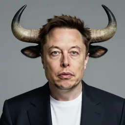 elon musk, with horns like a bull