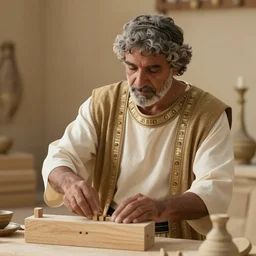 award winning cinematic still of 40 year old Mediterranean skinned man in ancient Canaanite clothing building a broken wall in Jerusalem, ink and color watercolor in the style of a 2022 modern illustration