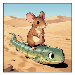 incredible eye catching comic panel showing a desert mouse riding a sandworm of the deep desert