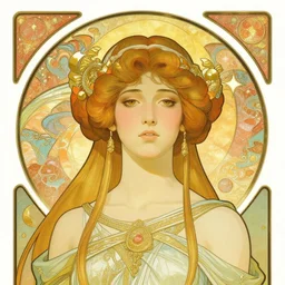 art nouveau portrait of the powerful empress of the solar system in the style of charlie bowater and in the style of donato giancola. glowing, ornate and intricate linework, sharp focus, depth of field, stunning, dynamic lighting, ultrafine and hyperdetailed.