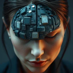 a closeup of a businesswoman with computer motherboards lodged into her brain, beksinski, dariusz zawadzki, very coherent symmetrical artwork. cinematic, hyper realism, high detail, octane render, 8 k