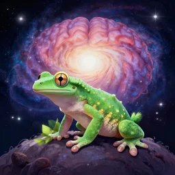 beautiful andreas rocha illustration of a galaxy brain gecko