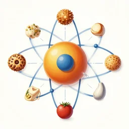 bohr model of the atom but all the particles are foods