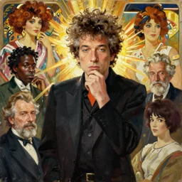 bob dylan, portrait painting by richard schmid, edgar maxence, kehinde wiley, thomas moran, maxfield parrish, studio ghibli, loish, alphonse mucha, fashion photography