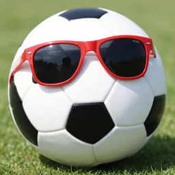 a soccer ball wearing a red Ceap and sunglasses