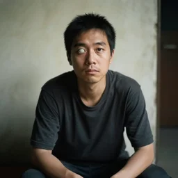 a one-eyed-man sitting