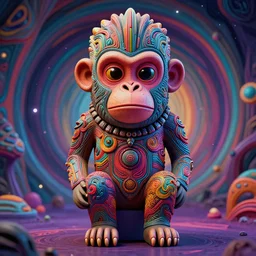 a surreal portrait statue of a psychedelic tiki monkey god figure by naoto hattori, android jones, and chris dyer, deep bold colors, galactic entity, depth of field, intricate beautiful painting, billions of details, octane render, portal, 8 k, detailed vector, trending on artstation, cgisociety, wow!!!!!!