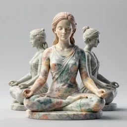 3D print marble sculpture of Emma Watson by Jean-Baptiste Carpeaux and Luo Li Rong and Michael James Talbot, yoga meditation sitting pose, beautiful  body, perfect symmetrical face, colorful, full length shot, elegant, academic art, realistic, 8K, Product Introduction Photo, Hyperrealism, Subsurface scattering, raytracing, soft light, Octane Render, Redshift, Zbrush, renderhub next2020