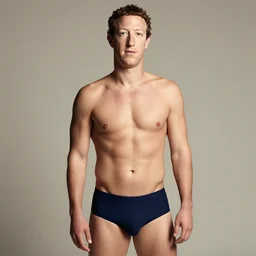 Photo of Mark Zuckerberg in swimsuit, soft studio lighting, photo taken by Anne Liebovitz for Abercrombie and Fitch, award-winning photograph, 24mm f/1.4