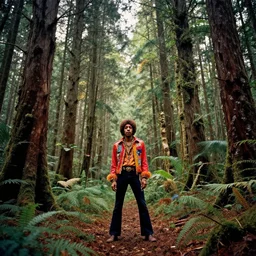 landscape Jimy Hendrix in psychrdelic dmt lsd forest, photorealistic, artgerm, artwork by Arian, Mark