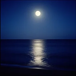 refection of full moon is seen over the ocean, a matte painting by mikalojus konstantinas ciurlionis, unsplash, australian tonalism, photo taken with provia, photo taken with ektachrome, nightscape