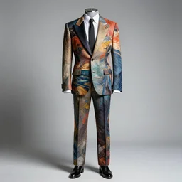 stunning photograph of an extravagant suit designed by edvard munch. award winning piece of fashion. studio lighting