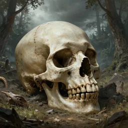 a massive skull being excavated at the middle of a national park, dark souls inspired, elden ring inspired, octane render, rtx, unreal engine 5, digital painting, trending on artstation, highly detailed, epic composition, 8 k uhd