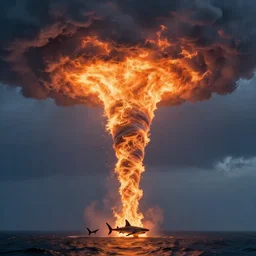 flaming tornado with sharks