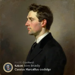 official side portrait of united states president chad tom brady with chiseled jawline, in a black suit, 1 7 8 8, a character portrait by cassius marcellus coolidge, reddit contest winner, american romanticism, oil on canvas, detailed painting, creative commons attribution