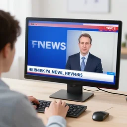 a virtual person is broadcasting news, highiy detailed