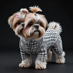 shihpoo made of gingham. intricate abstract. intricate artwork. by tooth wu, wlop, beeple, dan mumford. trending on artstation, greg rutkowski very coherent symmetrical artwork. cinematic, hyper realism, high detail, octane render, 8 k, iridescent accents
