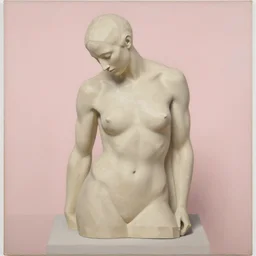 sculpture from louis sussmann - hellborn by yuming li, oil painting, soft beige and pink