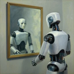 robot looking at a mirorr  to see if he have a soul by edward hopper  W 1024