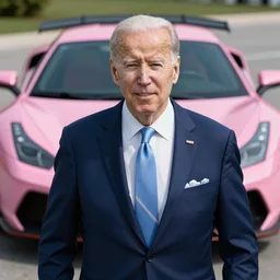 a portrait of president biden as. a pimp with a pink sportscar in the background