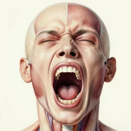 cutaway anatomy painting a screaming face, highly detailed
