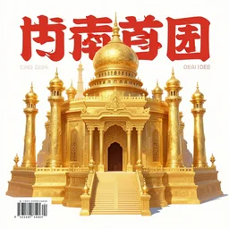 a comical magazine poster of a ancient golden palace