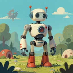 retrofuturist robot in the style of machinarium,