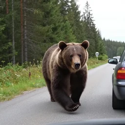 a bear chasing a car, highly detailed, 4 k, trail cam footage