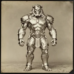 beast man from masters of the universe, portrait, full body, symmetrical features, silver iodide, 1 8 8 0 photograph, sepia tone, aged paper, sergio leone, master prime lenses, cinematic
