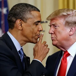 photo of barack obama touching lips with donald trump