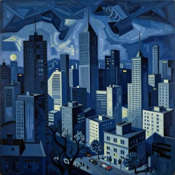 cyberpunk city in the style of picasso's blue period