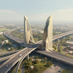 flying buttresses on a highway interchange, concept art, trending on artstation,