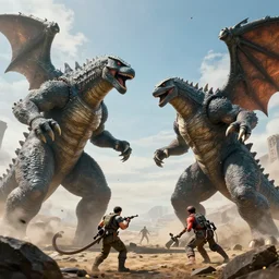 an epic cinematic battle between two giant kaiju, 4k, high resolution, high detail, digital art, artstation, high quality
